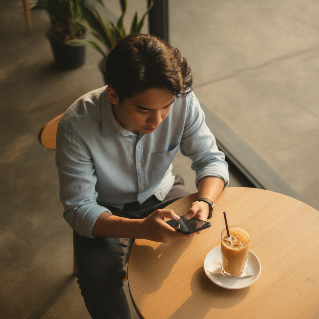 Filipino player holding smartphone to browse online casino guide